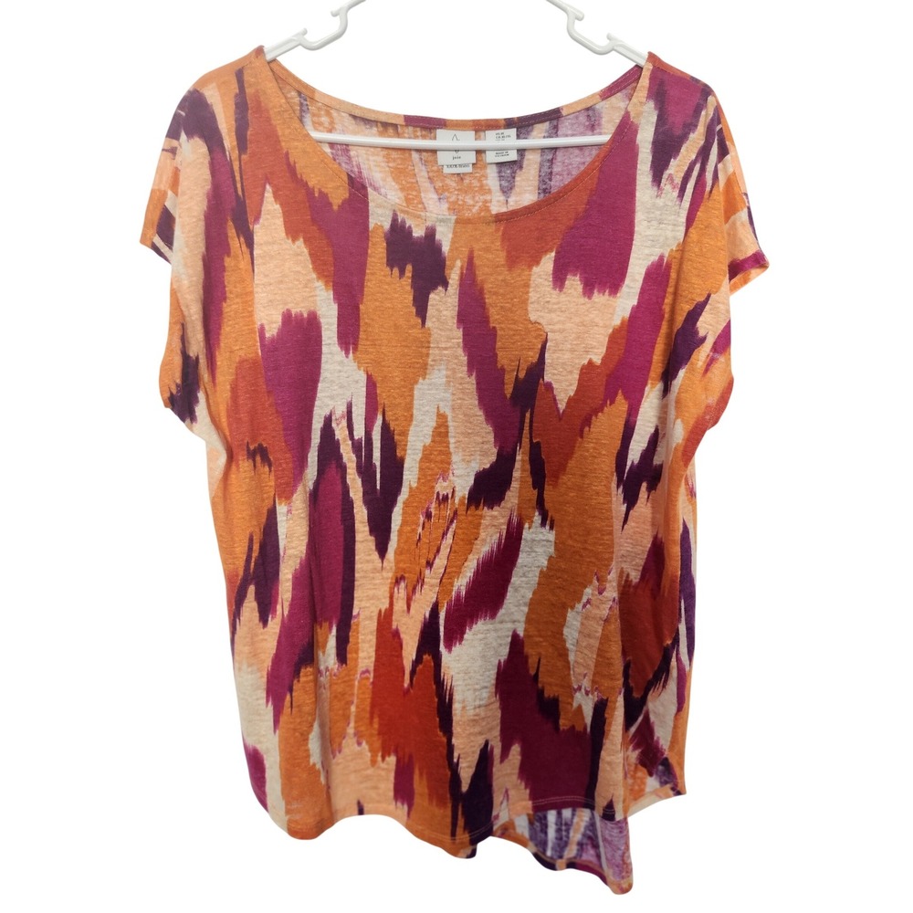 Joie Womens XL 100% Linen Abstract Ikat Print High Low Cap Sleeve Blouse Top